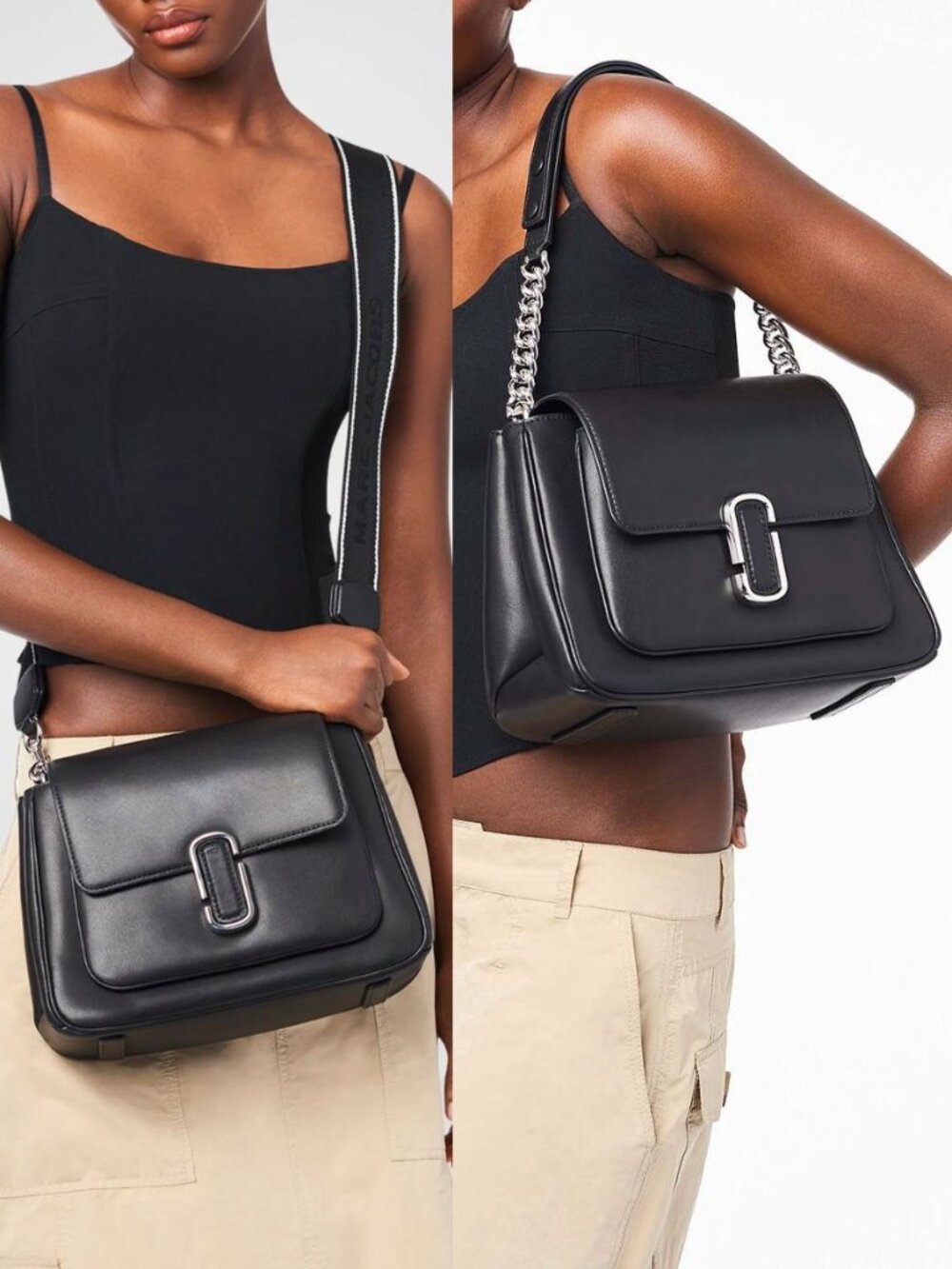 Marc Jacobs The J Marc Chain Satchel Black Silver Leather Shoulder Crossbody Bag